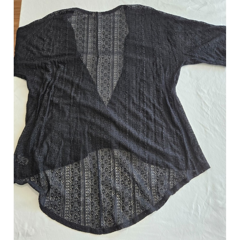 Black Lace Kimono Cardigan LuLaRoe Sz‎ M Open Front Sheer Cover Up Boho Festival